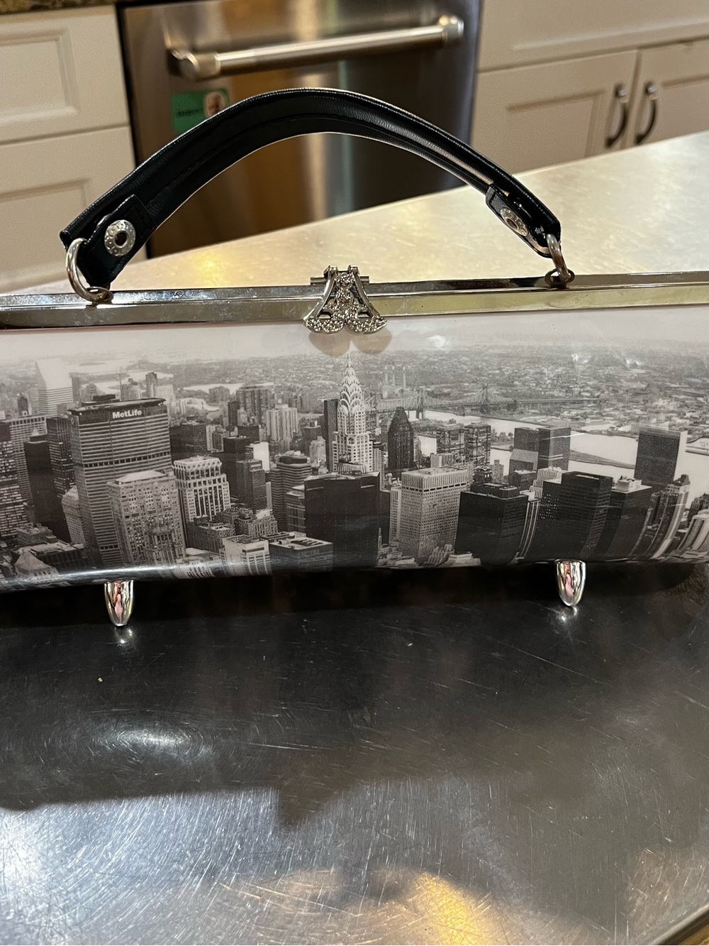 Cityscape Black Evening Clutch with Top Handle